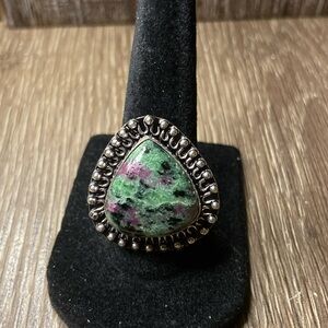 Elegant Silver and Ruby Zoisite Stone Ring 7